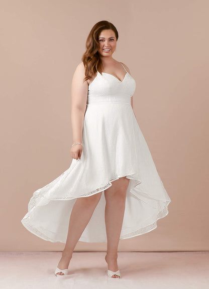 Diamond White A-Line Lace Matte Satin Dress