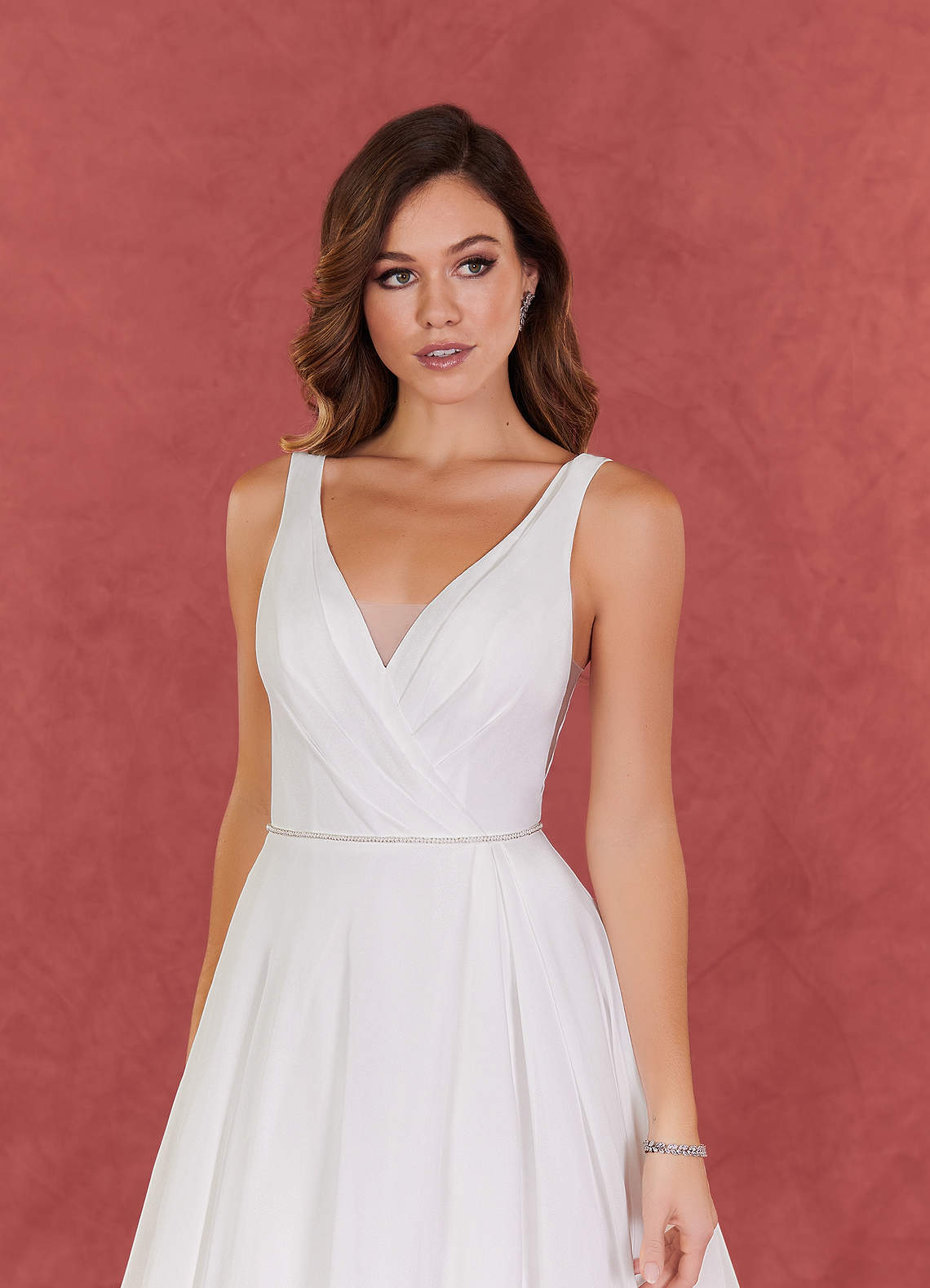 Diamond White A-Line Pleated Chiffon Dress
