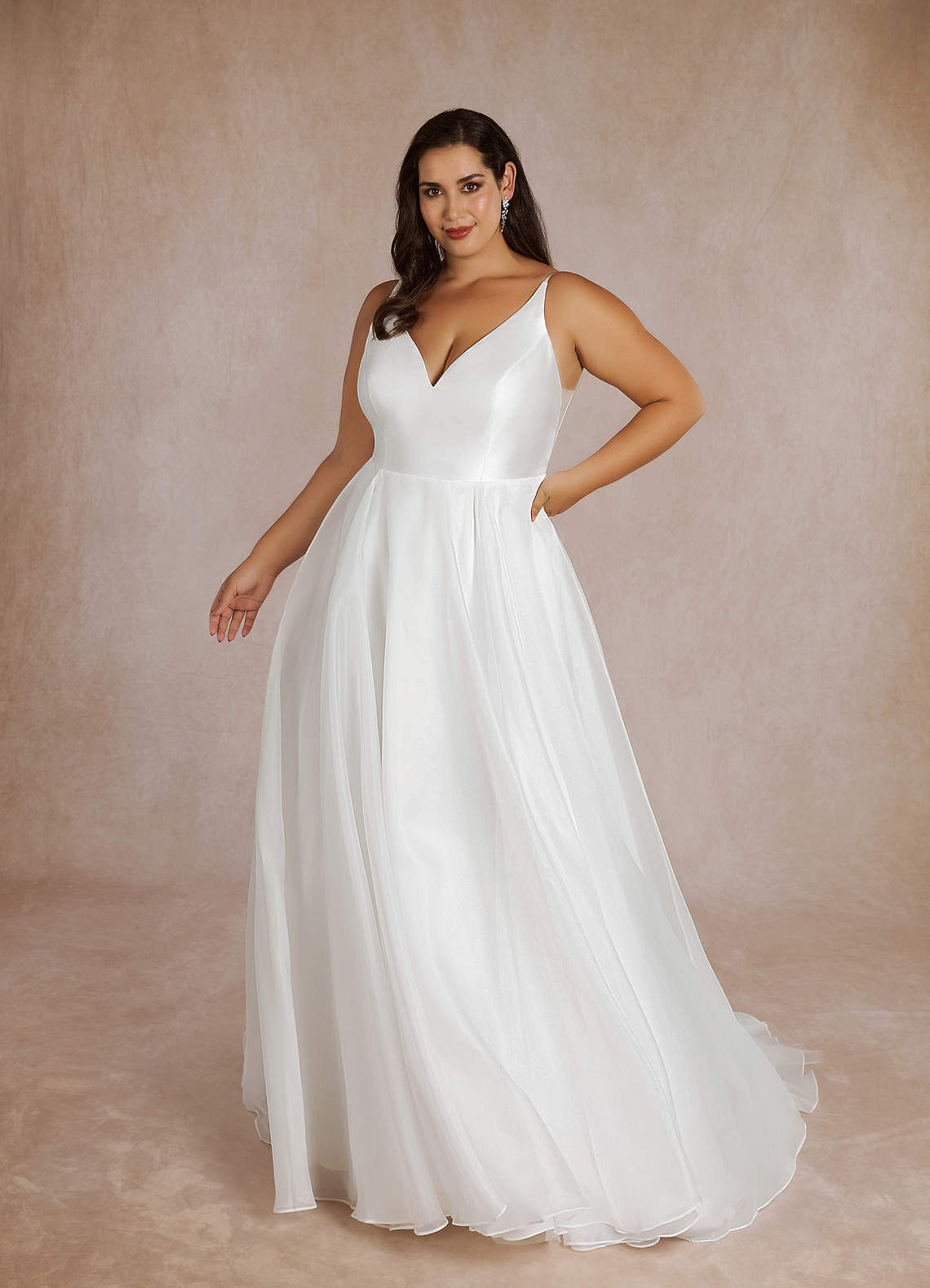 Diamond White A-Line V-Neck Mikado Dress