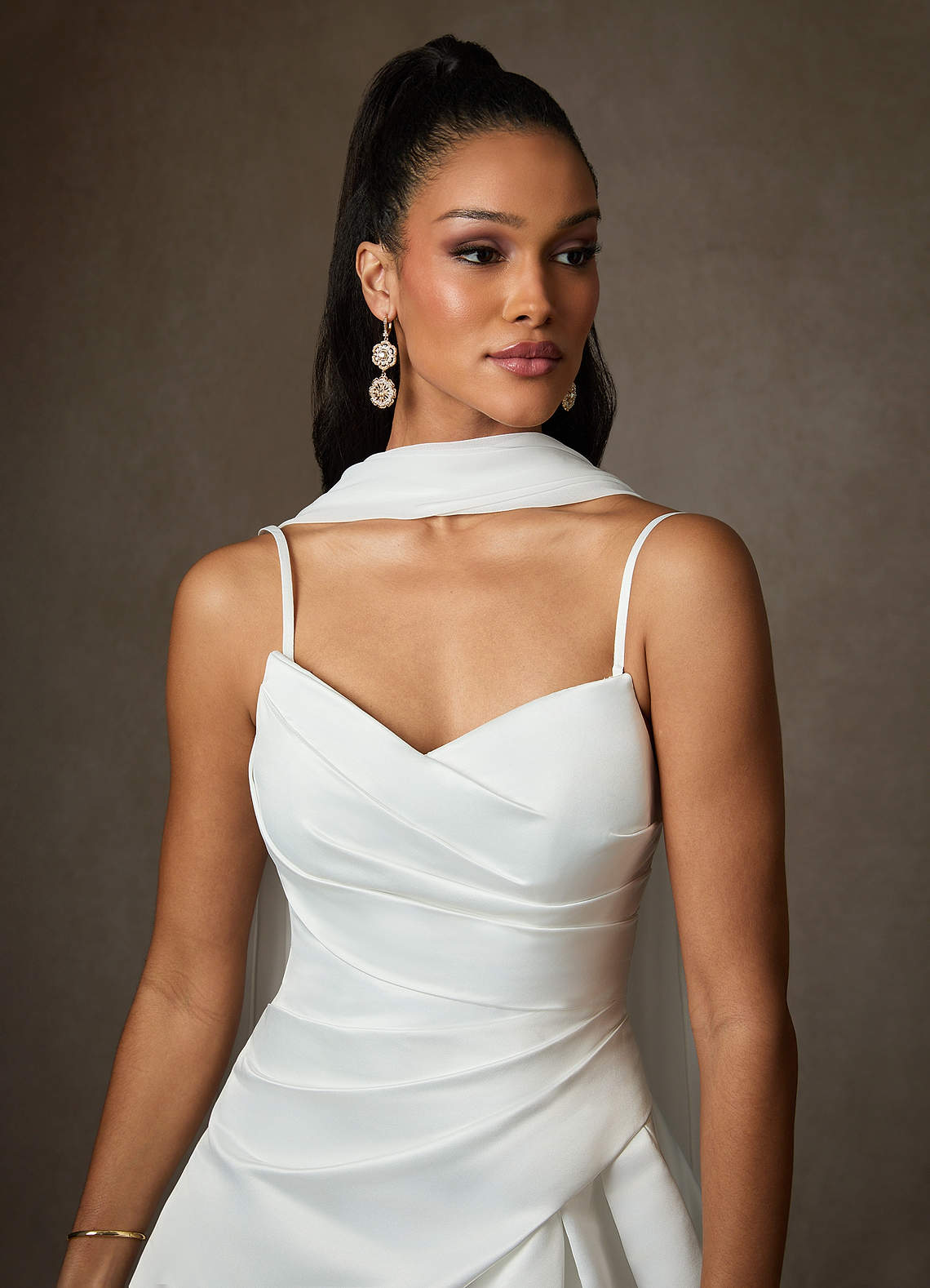 Diamond White A-Line Satin Dress