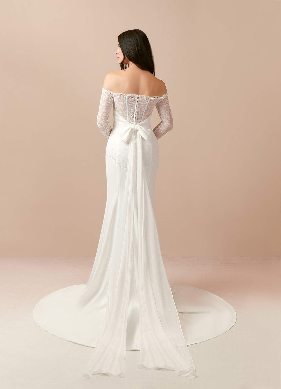 Diamond White Mermaid Off the Shoulder Stretch Crepe Dress