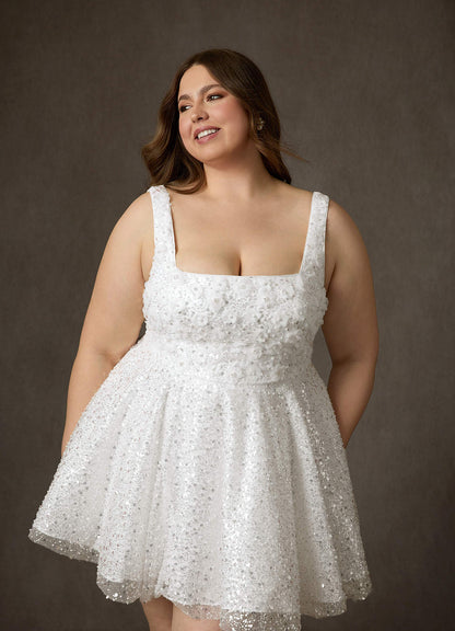 Diamond White A-Line with Pockets Beading Dress