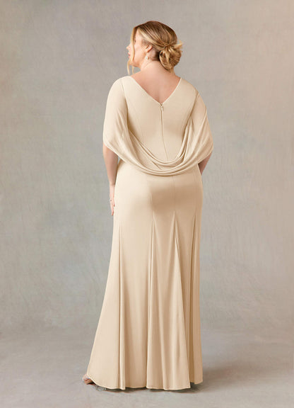Champagne Mermaid Scoop Pleated Mesh Dress