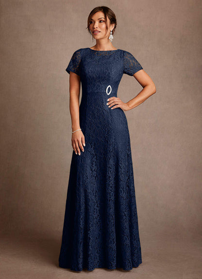 Dark Navy A-Line Lace Chiffon Dress