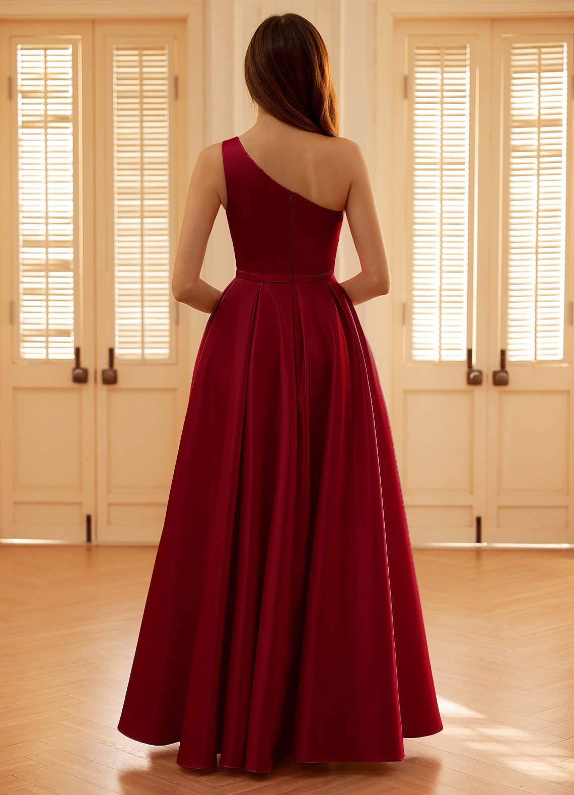 Millie Burgundy A-Line Prom Satin Dress  Dress