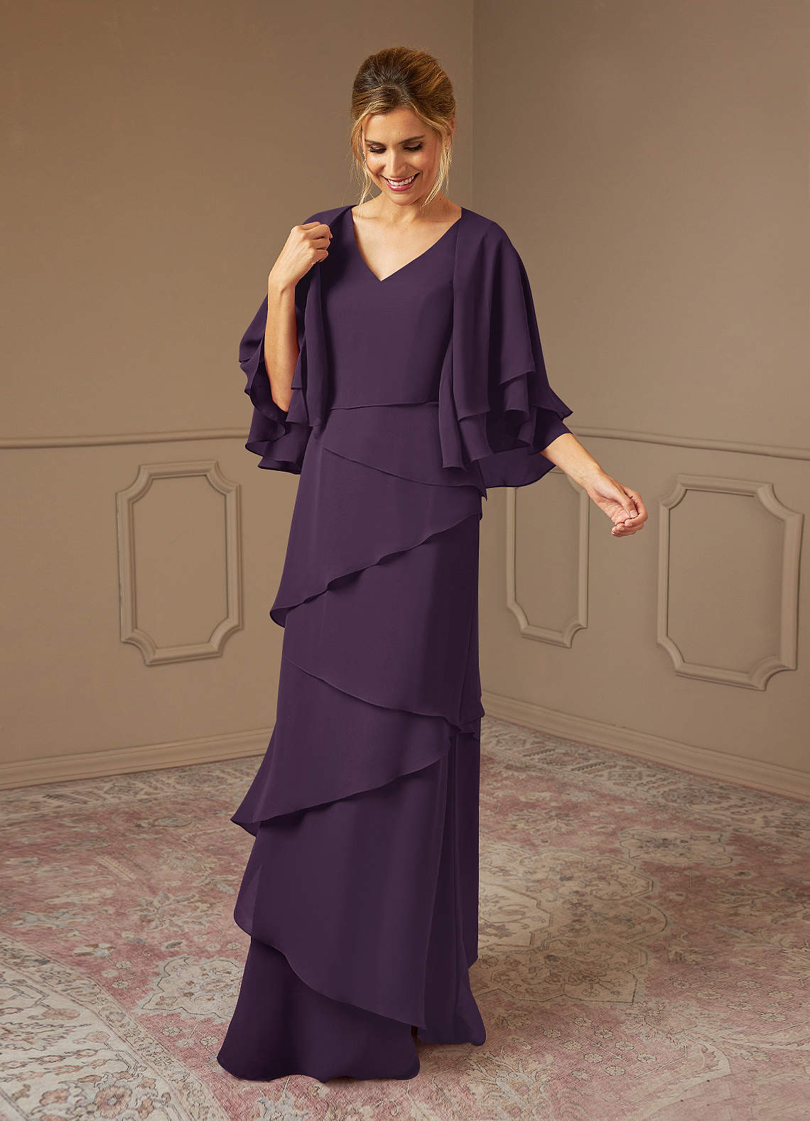 Plum A-Line V-Neck Chiffon Dress