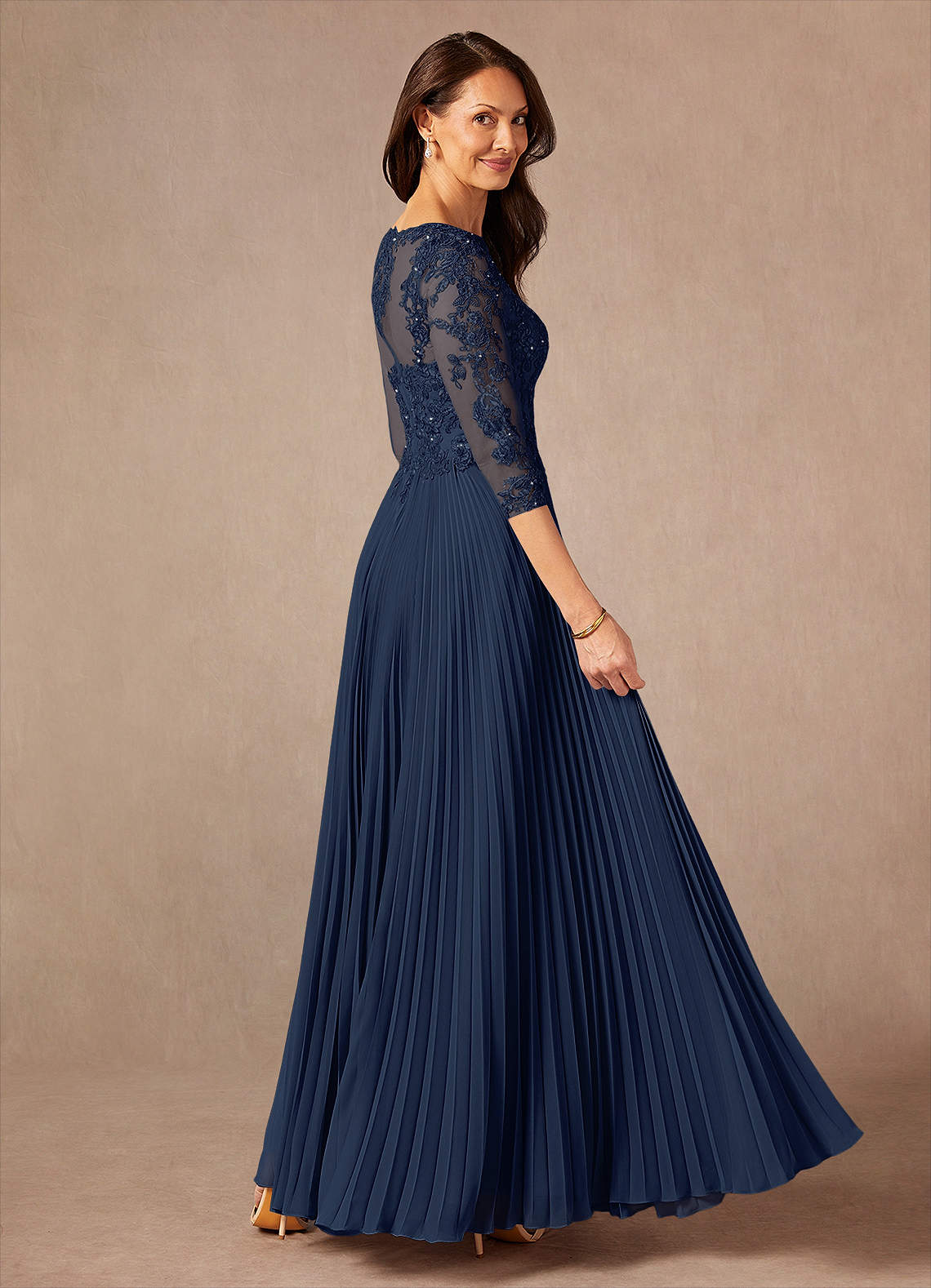 Dark Navy A-Line Sequins Chiffon Dress