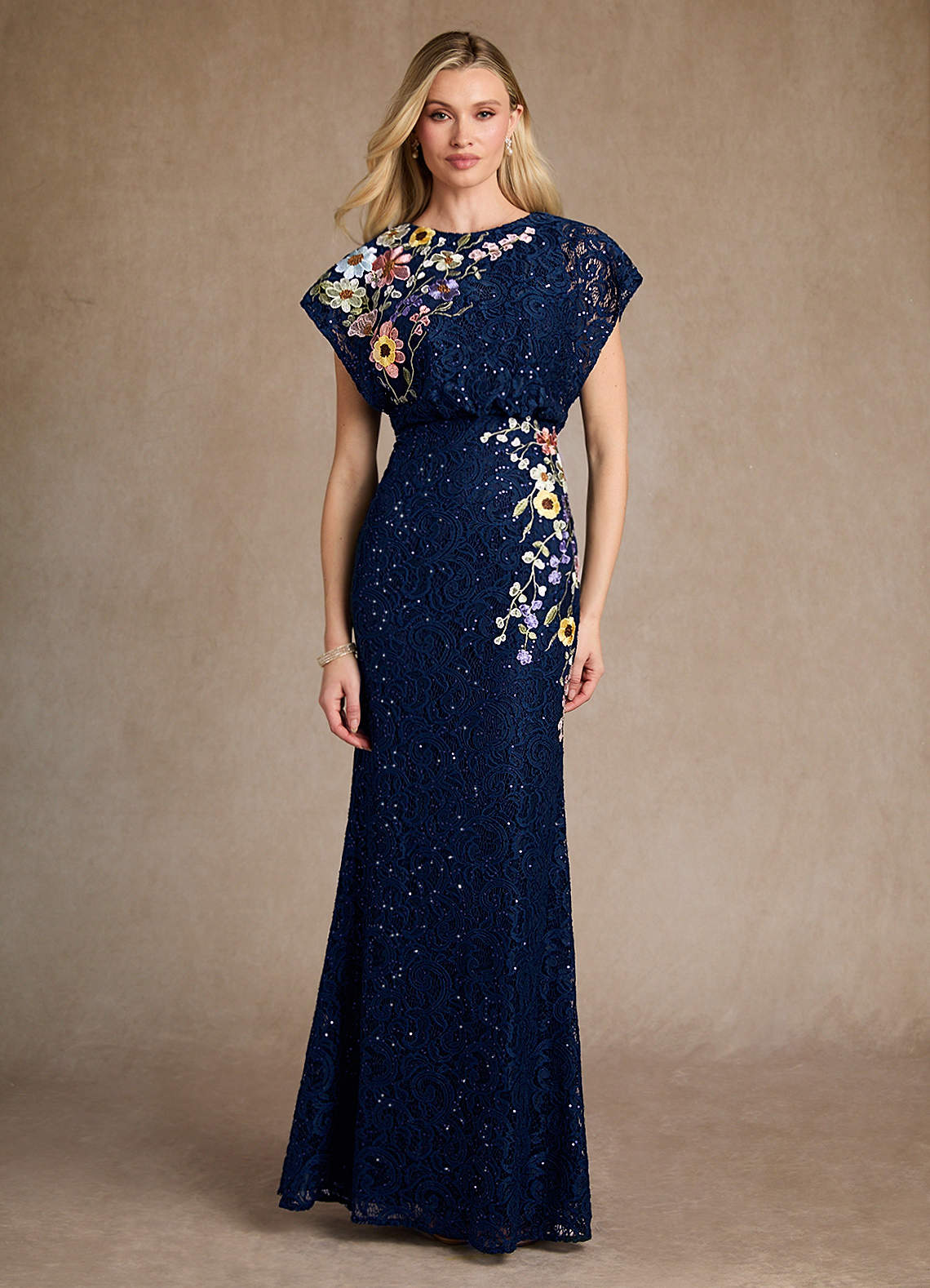 Dark Navy Mermaid Sequins Lace Dress
