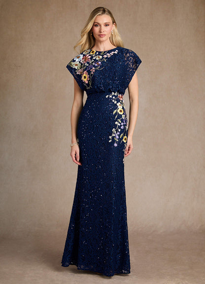 Dark Navy Mermaid Sequins Lace Dress
