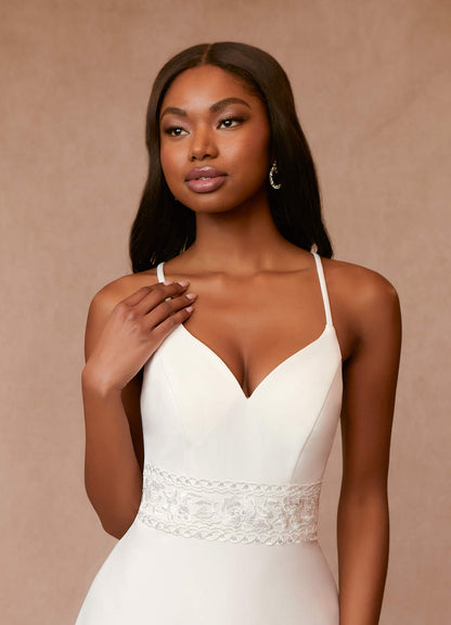 Diamond White A-Line Sequins Stretch Crepe Dress