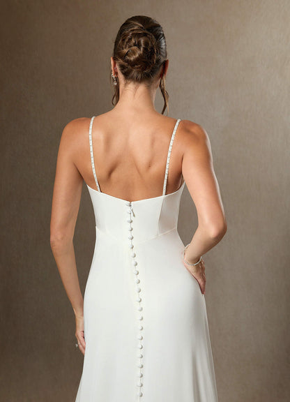 Diamond White A-Line Beaded Crepe Back Satin Dress