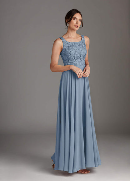 Dusty Blue A-Line Scoop lace Chiffon Dress