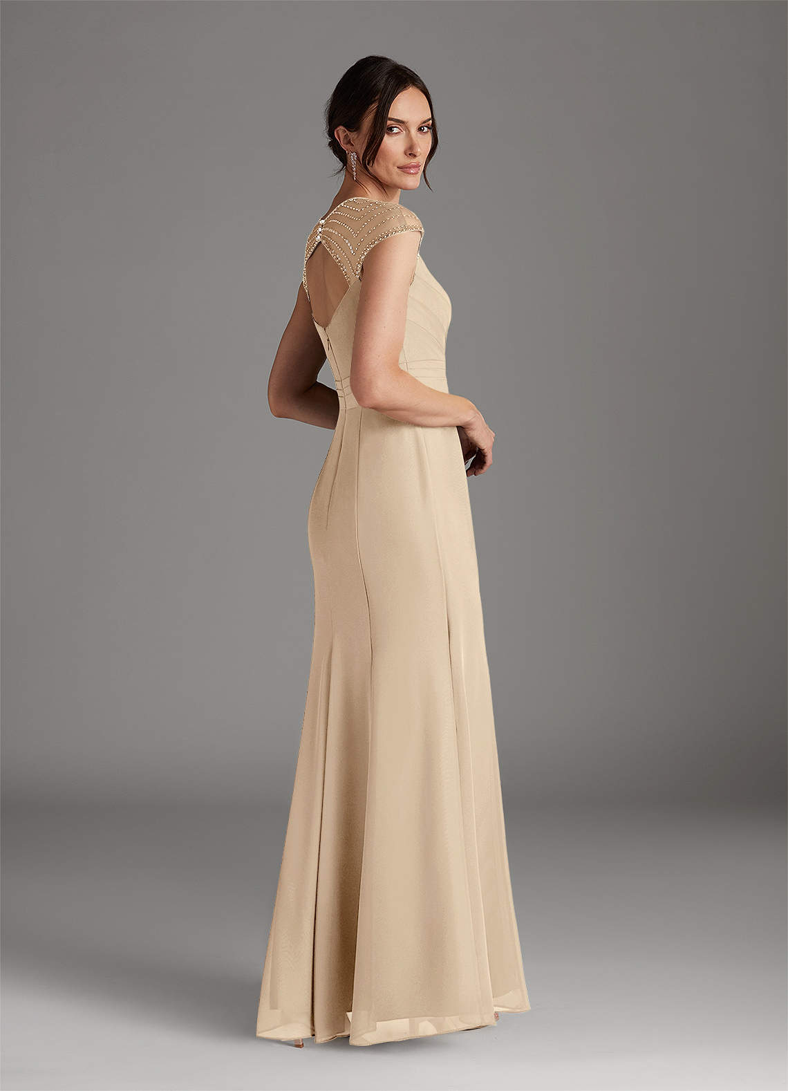 Champagne Mermaid Sequins Chiffon Dress