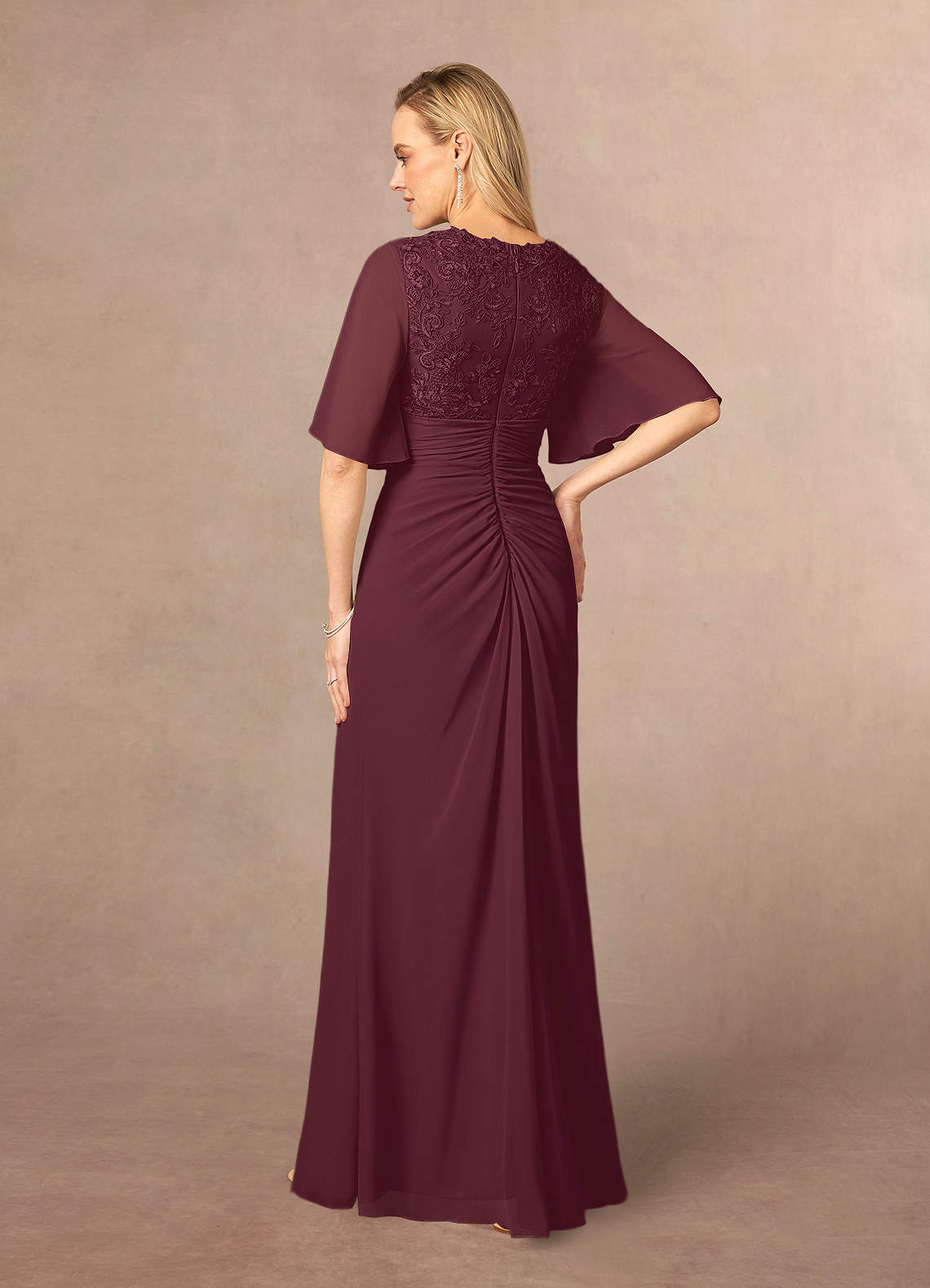 Cabernet A-Line V-Neck Lace Chiffon Dress