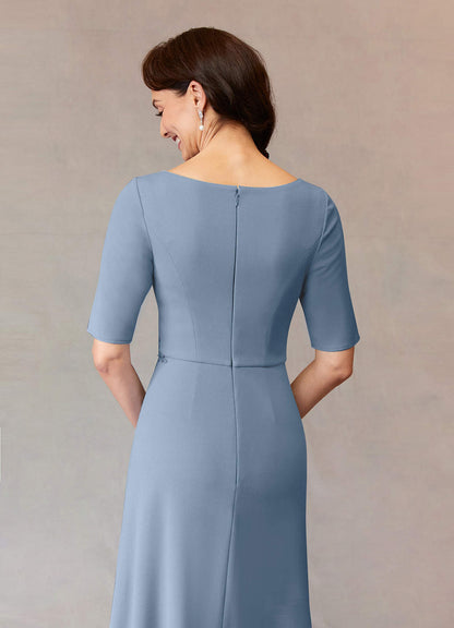 Dusty Blue A-Line Sequins Stretch Crepe Dress