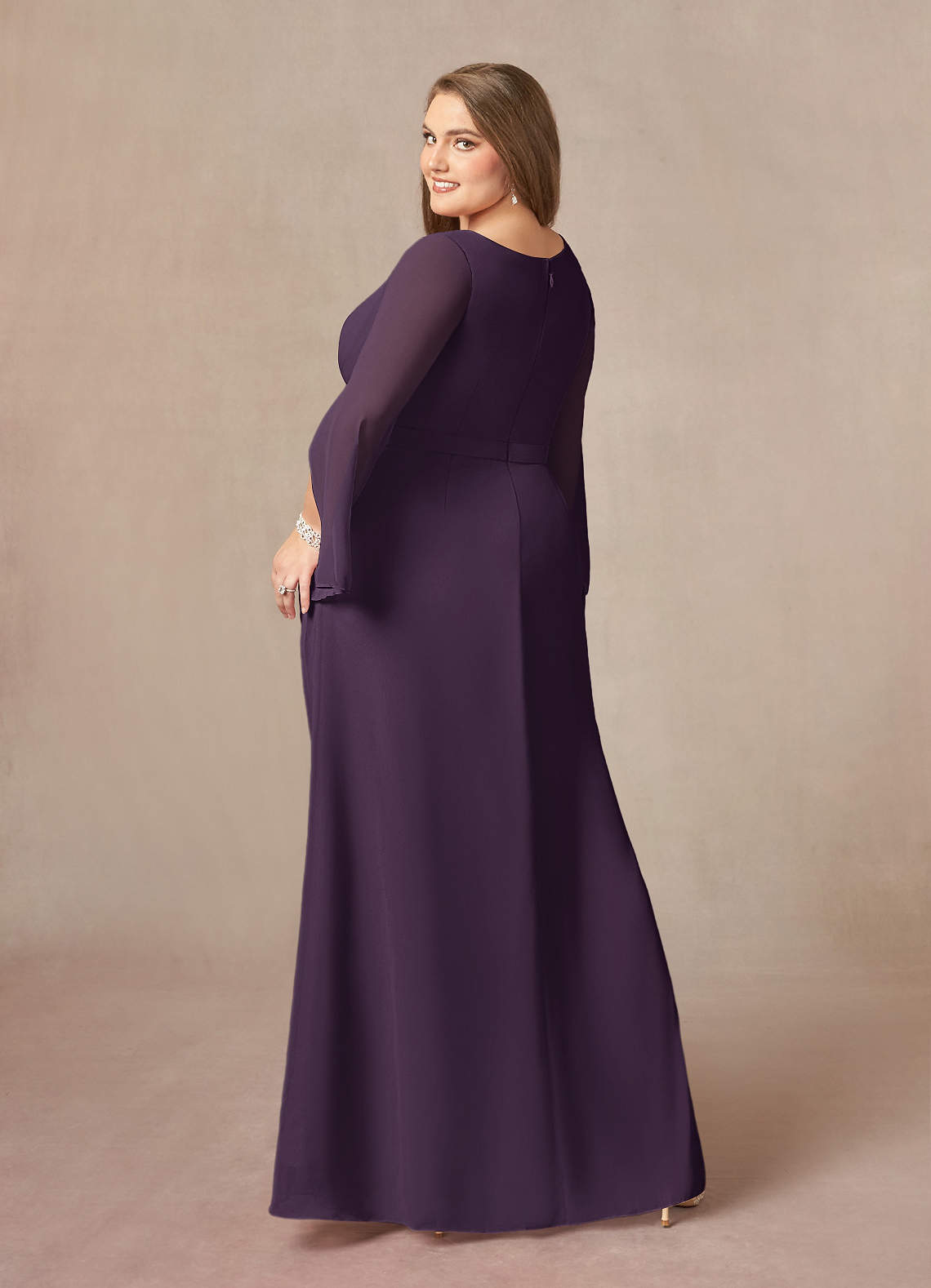 Plum A-Line V-Neck Pleated Chiffon Dress