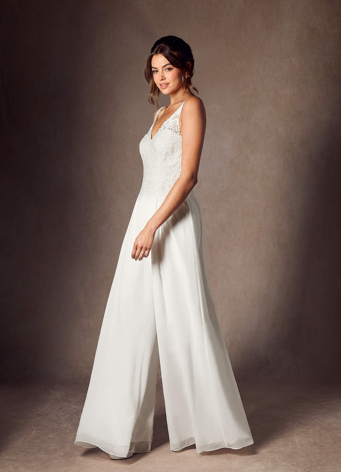 Diamond White Pant Styles V-Neck Lace Chiffon Dress