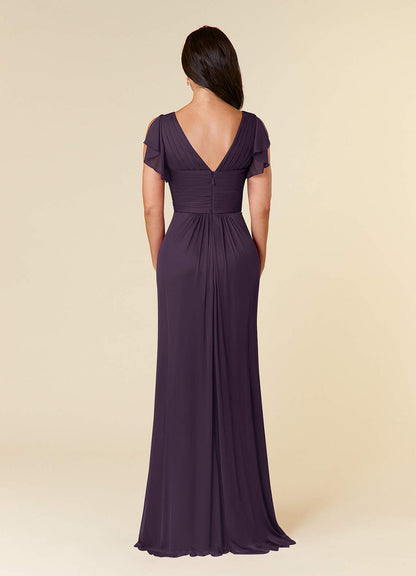 Plum A-Line Pleated Mesh Dress