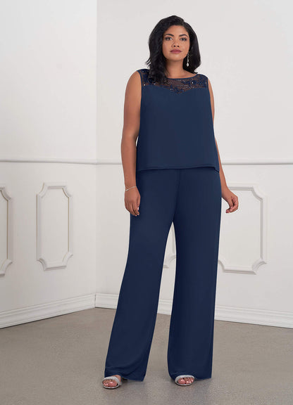 Dark Navy Jumpsuit/Pantsuit Sequins Chiffon Dress
