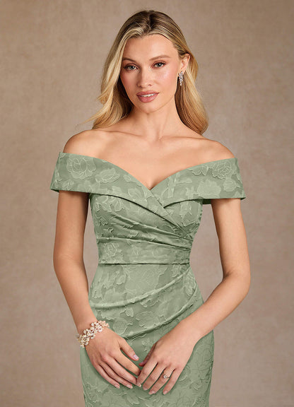 Dusty Sage Mermaid Off the Shoulder Floral Burnout Dress