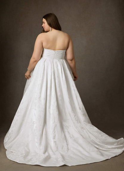 Diamond White A-Line Strapless Floral Jacquard Dress