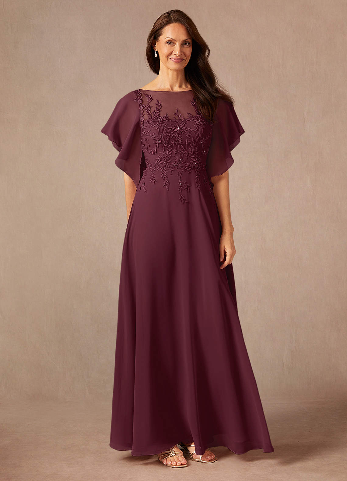 Cabernet A-Line Boatneck sequins Chiffon Dress