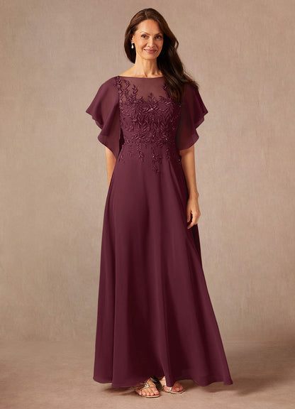 Cabernet A-Line Boatneck sequins Chiffon Dress