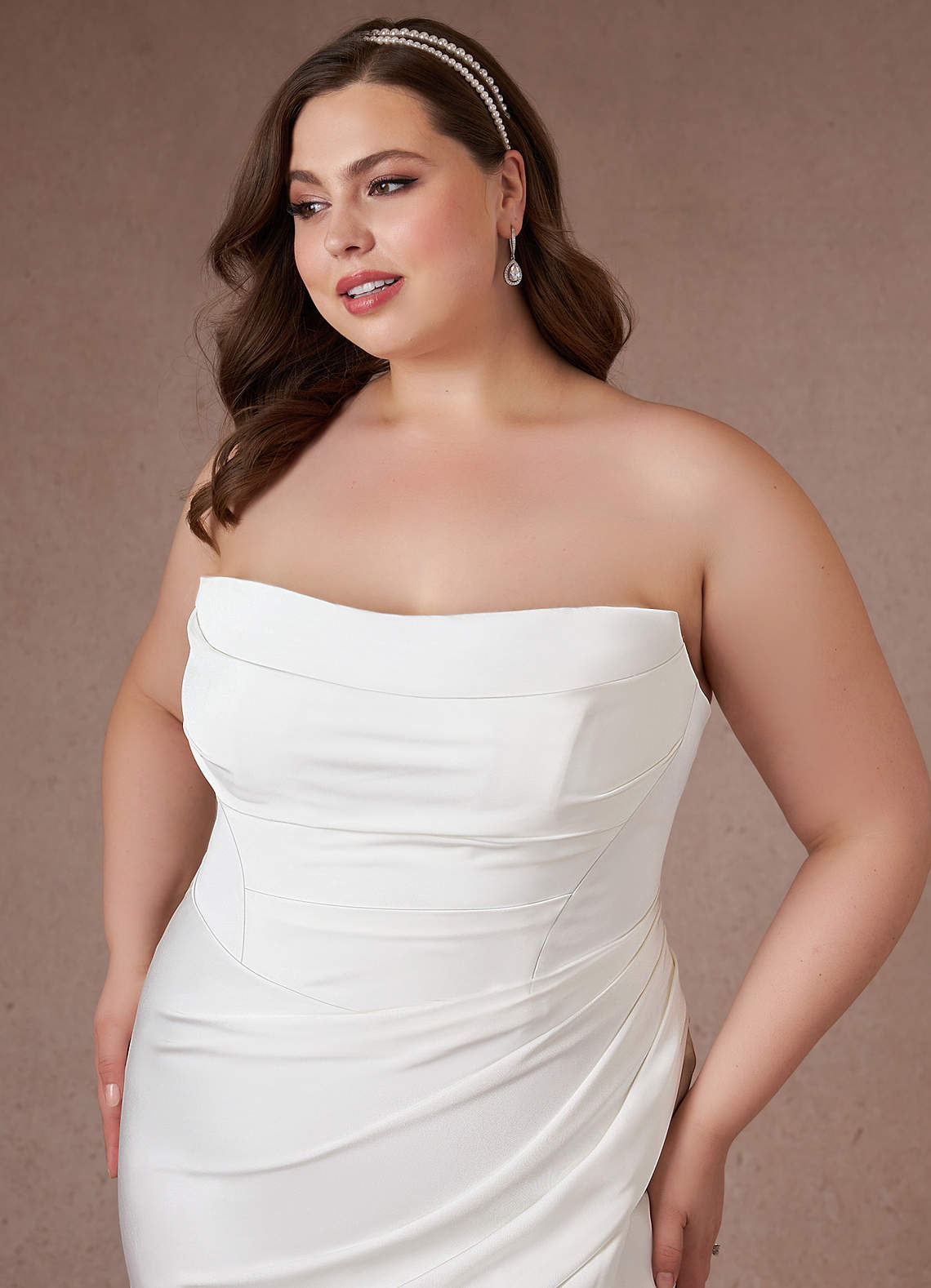 Diamond White Mermaid Strapless Crepe Back Satin Dress