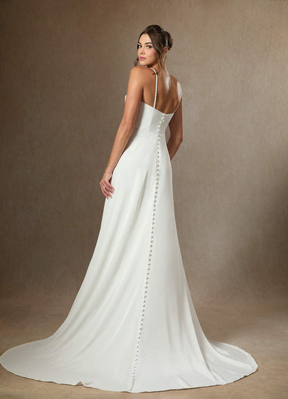 Diamond White A-Line Beaded Crepe Back Satin Dress