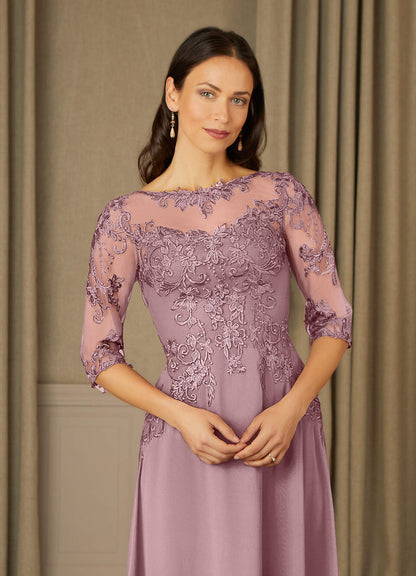 Dusty Rose A-Line Lace Chiffon Dress