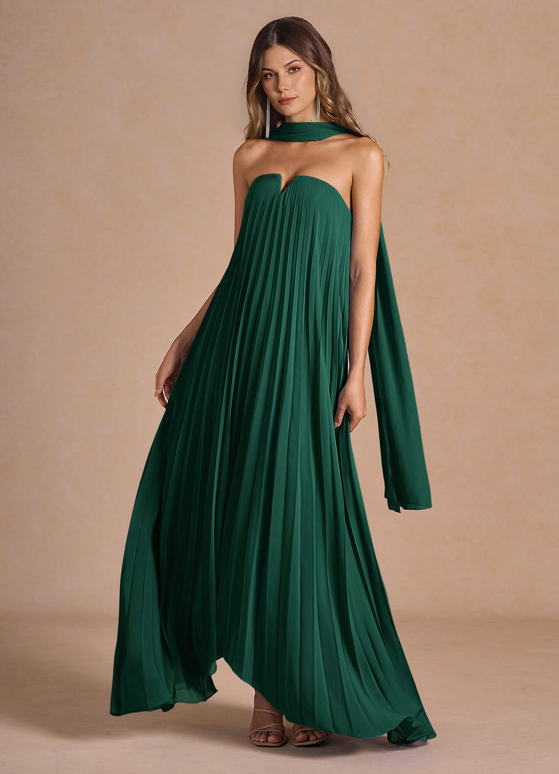 Nahla Emerald Allover Pleated Maxi Dress  Dress