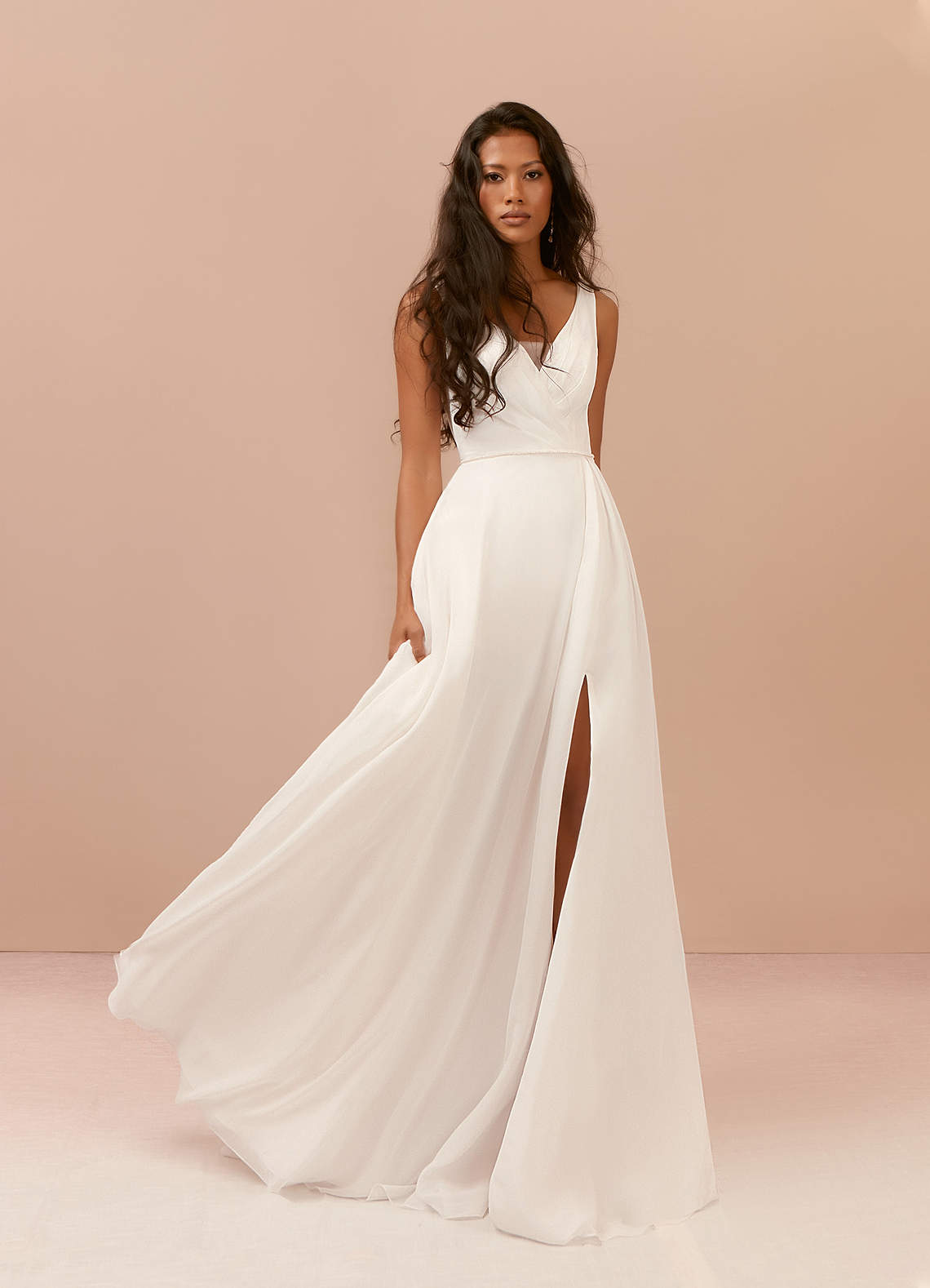 Diamond White A-Line Pleated Chiffon Dress