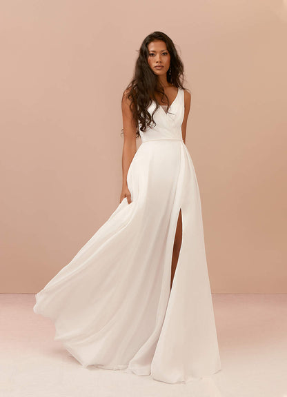 Diamond White A-Line Pleated Chiffon Dress