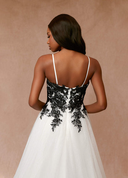 Black Diamond White A-Line Lace Tulle Dress