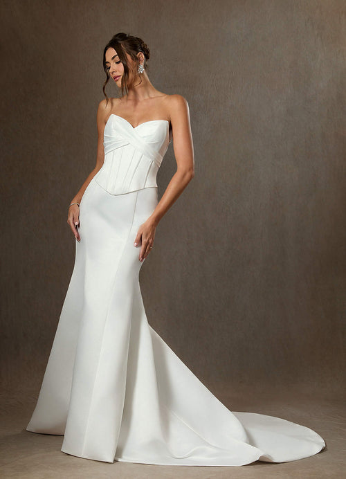 Diamond White Mermaid Strapless Satin Dress