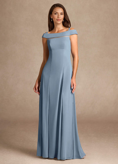 Dusty Blue A-Line Off the Shoulder Mesh Dress