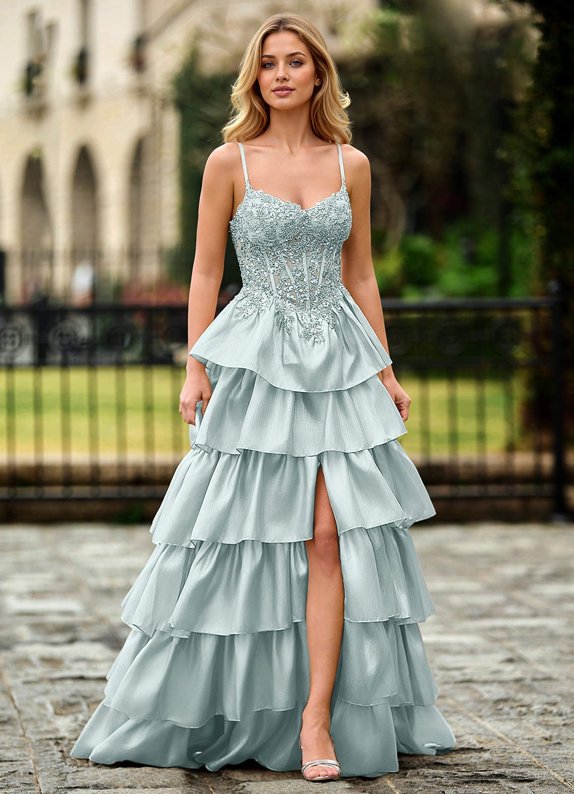 Jasmunya Sky Blue Organza Prom Dress