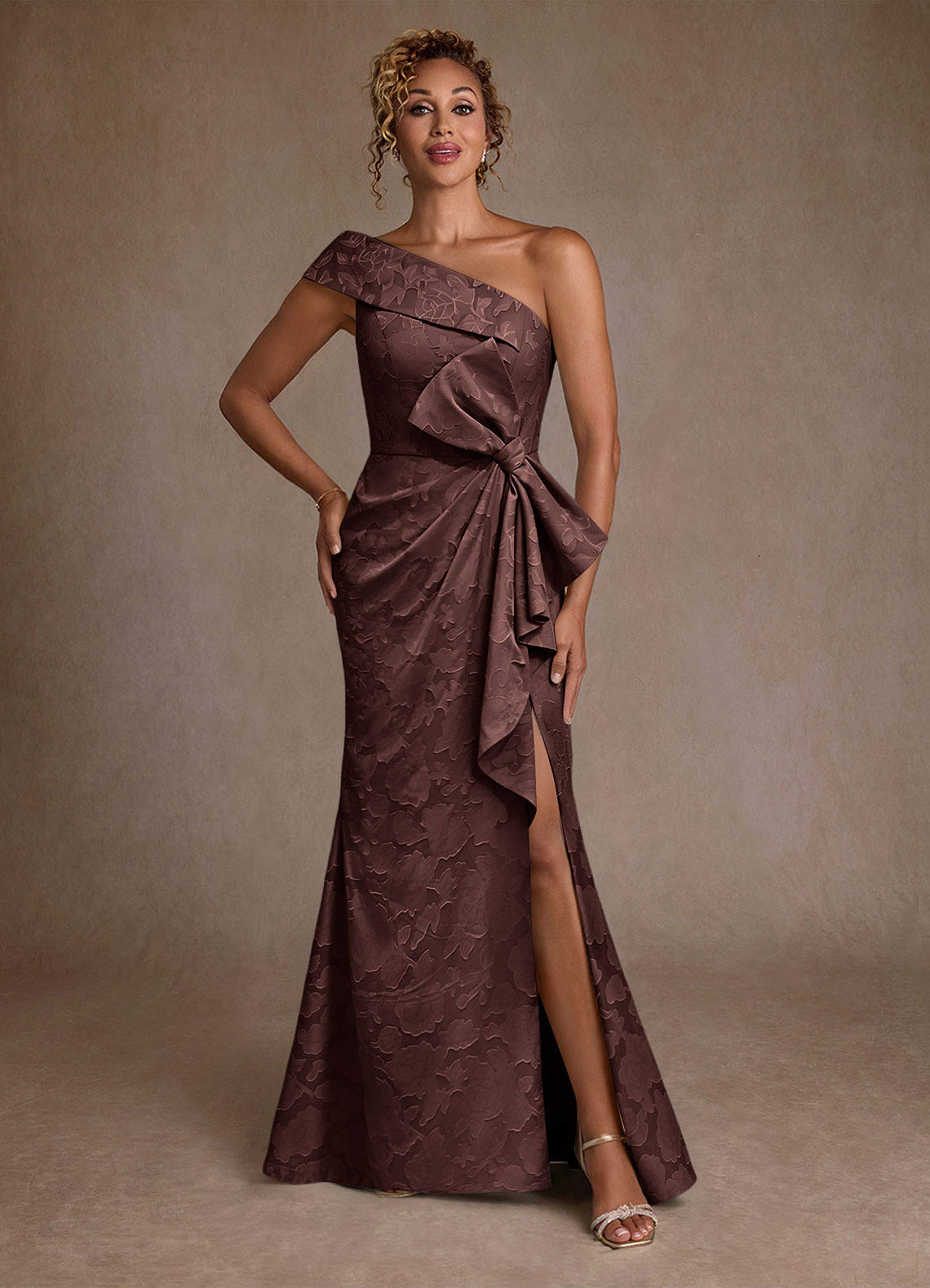 Espresso Mermaid One Shoulder Floral Burnout Dress