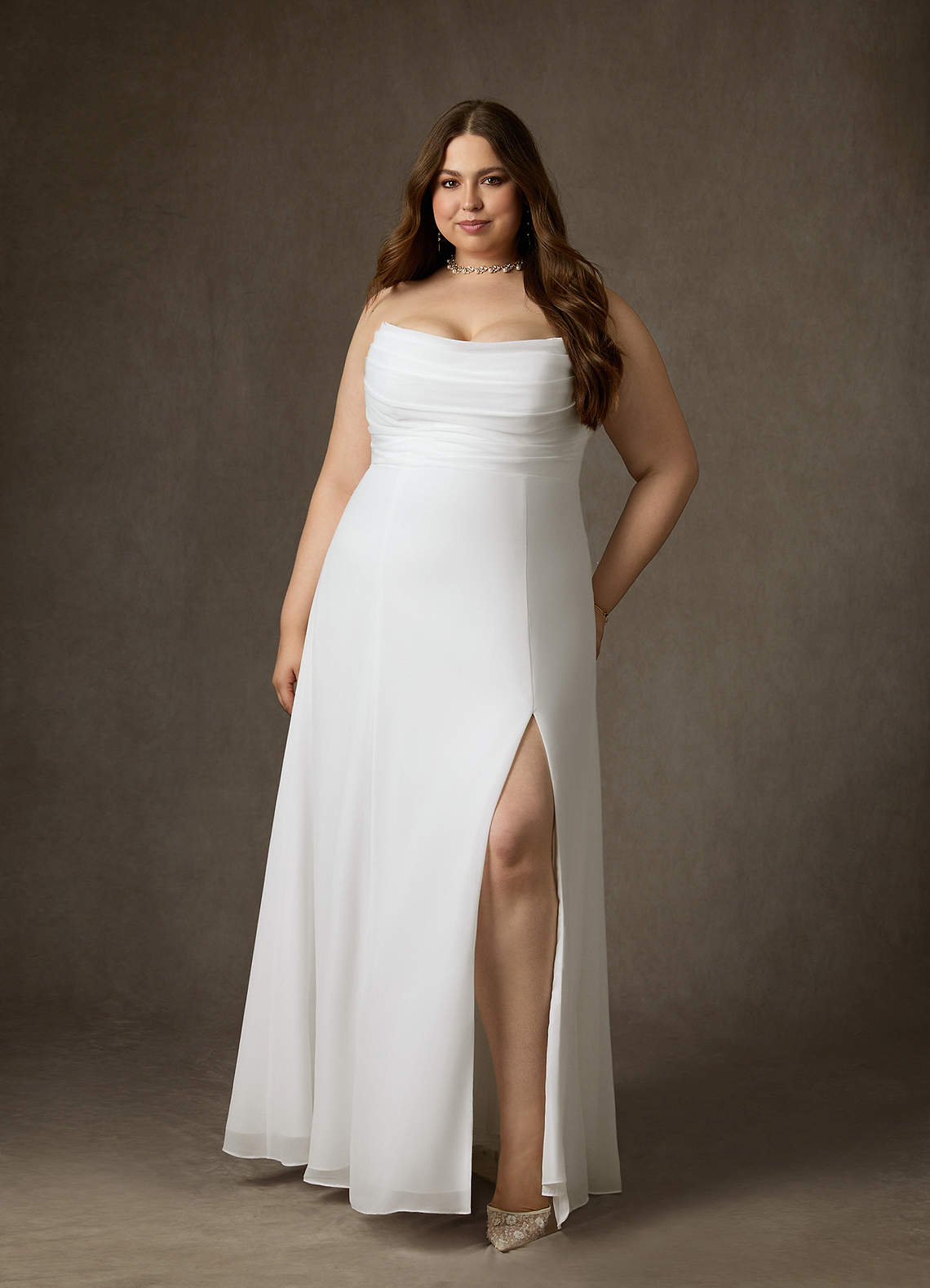 Diamond White A-Line Strapless Chiffon Dress