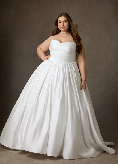 Diamond White Ball-Gown Strapless Matte Satin Dress