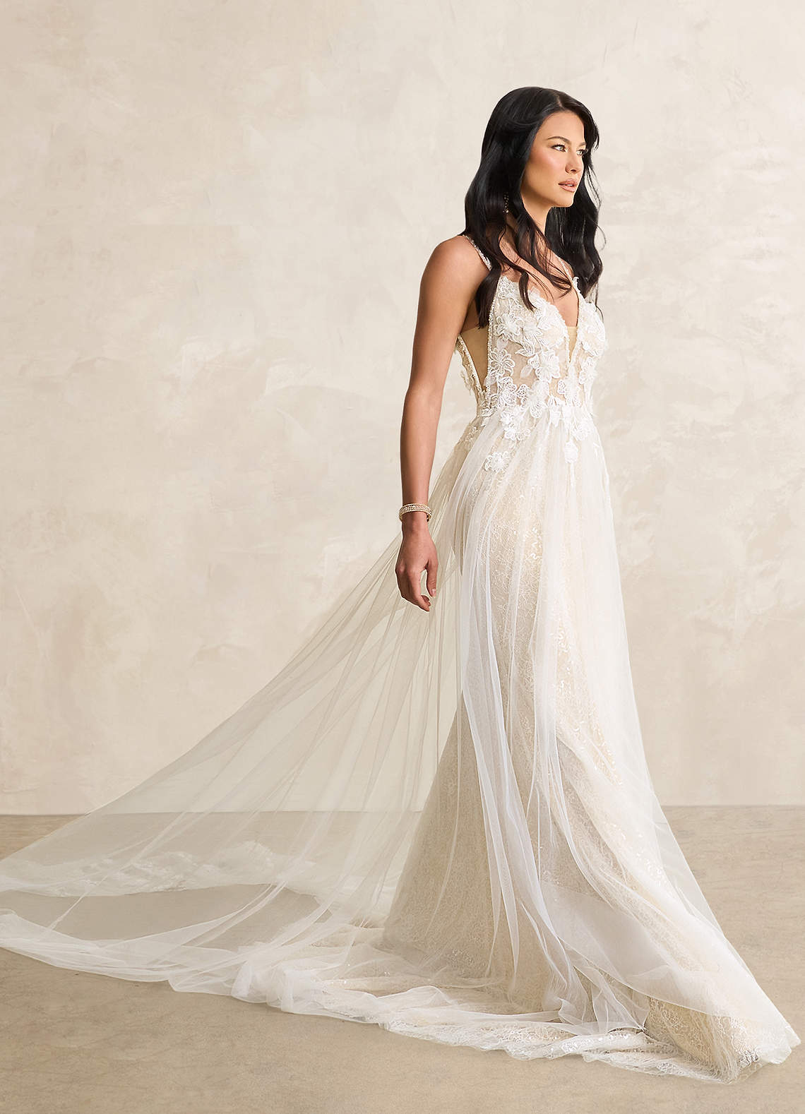 Diamond White Champagne Mermaid Sequins Lace Dress