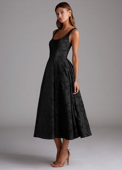Amalie Black A-Line Midi Dress