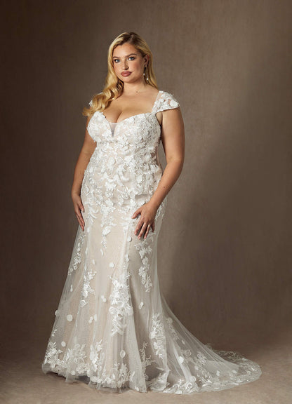 Diamond White Champagne Mermaid Sweetheart Sequins Tulle Dress