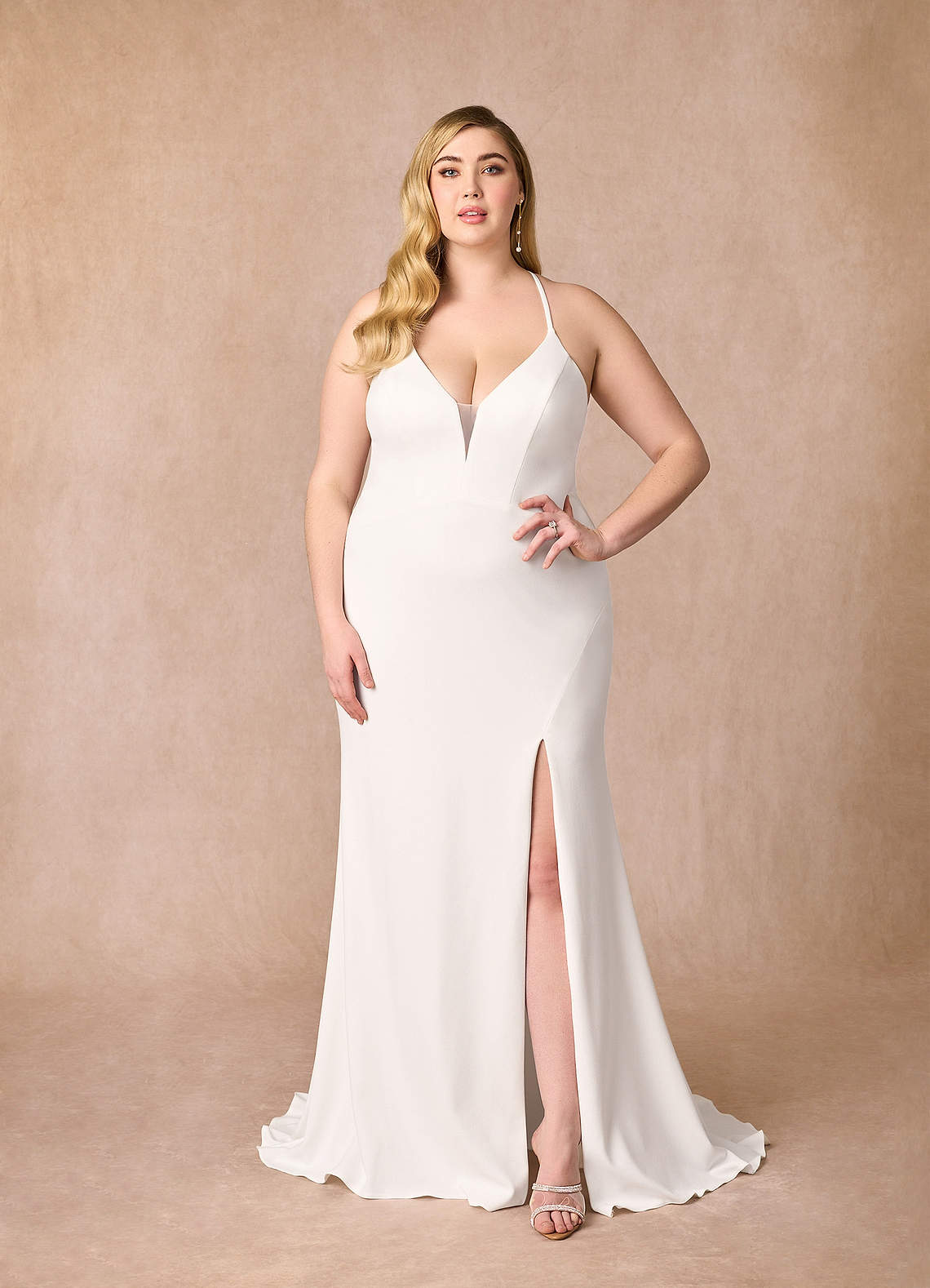 Diamond White Mermaid V-Neck Stretch Crepe Dress