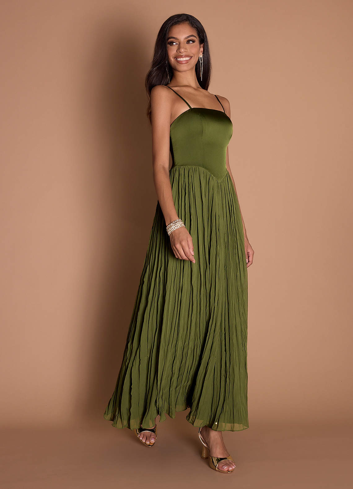Lorie Olive Ruffle Maxi Dress  Dress