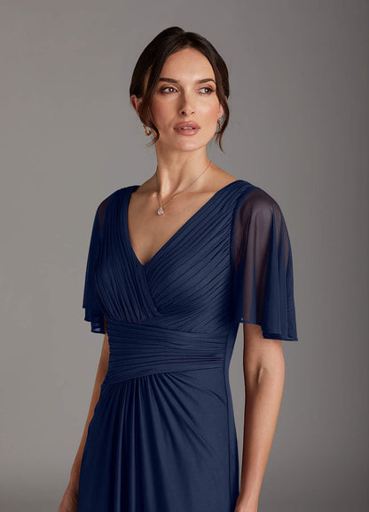 Dark Navy A-Line Pleated Jersey Dress
