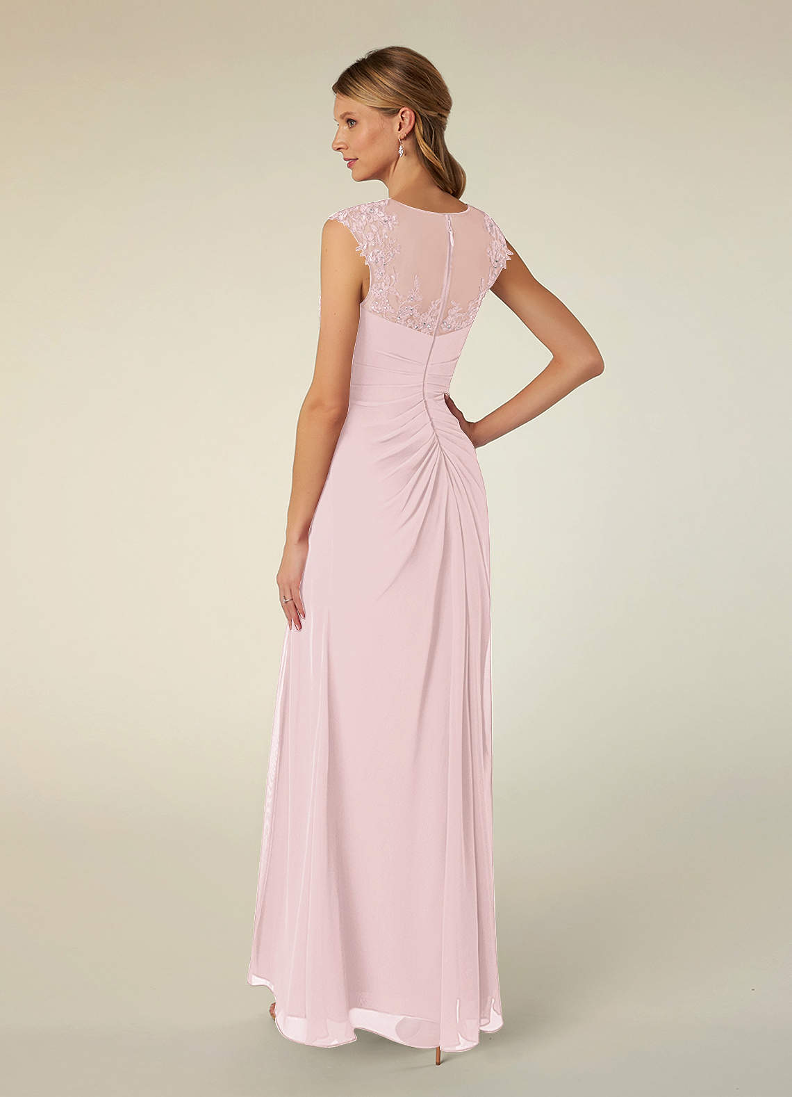 Blushing Pink A-Line Scoop Sequins Chiffon Dress