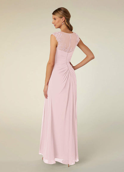 Blushing Pink A-Line Scoop Sequins Chiffon Dress