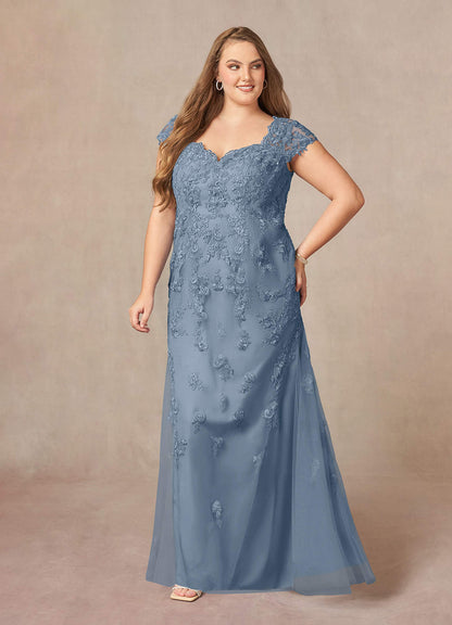 Dusty Blue Mermaid Queen Anne Sequins Lace Dress