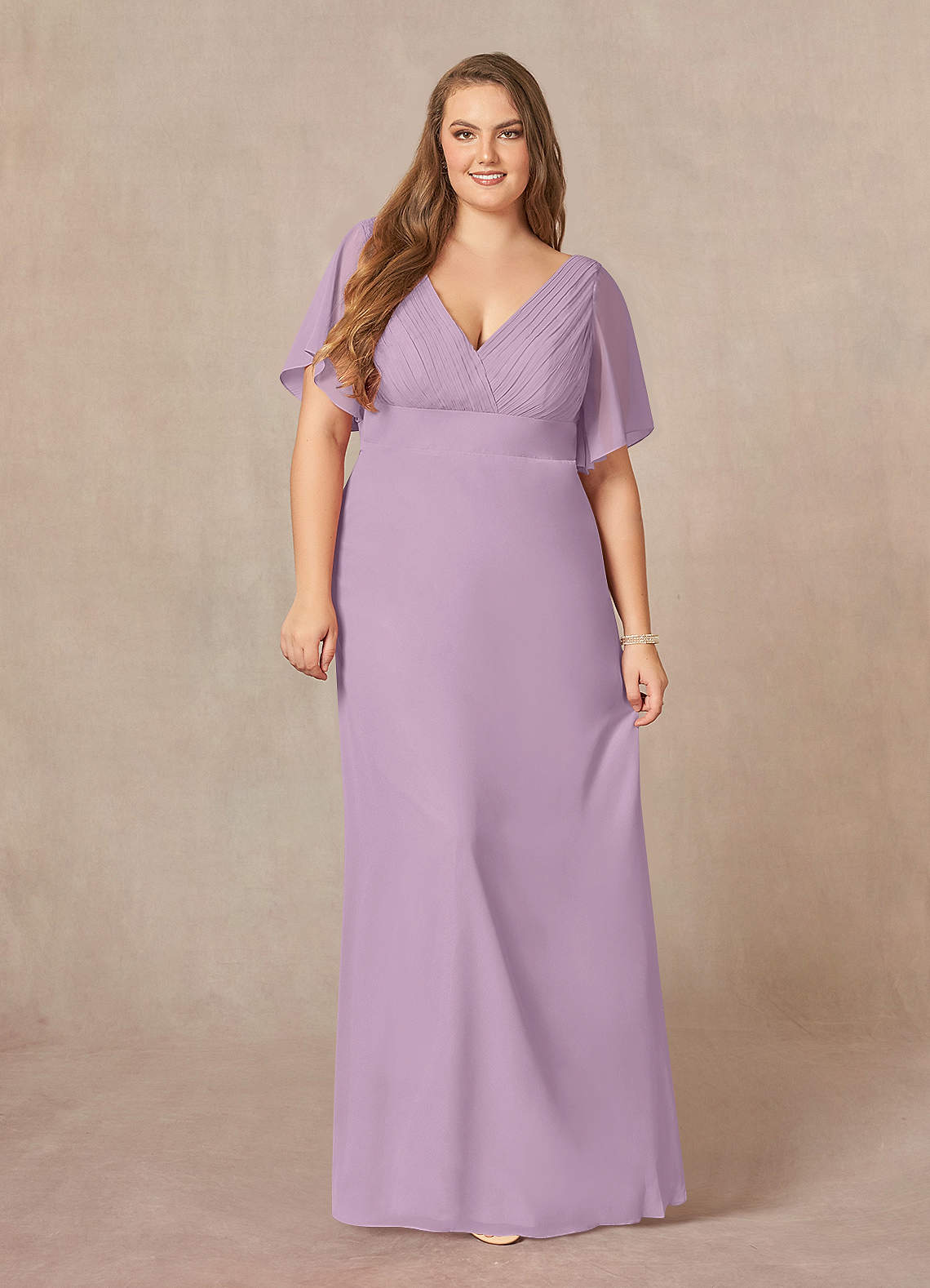Wisteria A-Line V-Neck Pleated Chiffon Dress